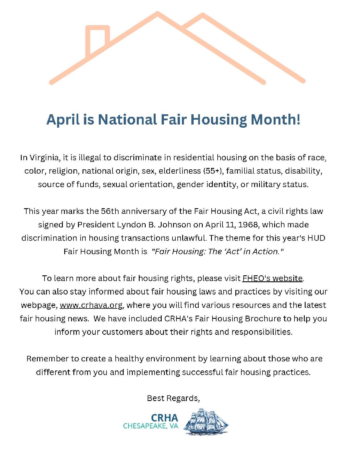 April is National Fair Housing Month! CRHA